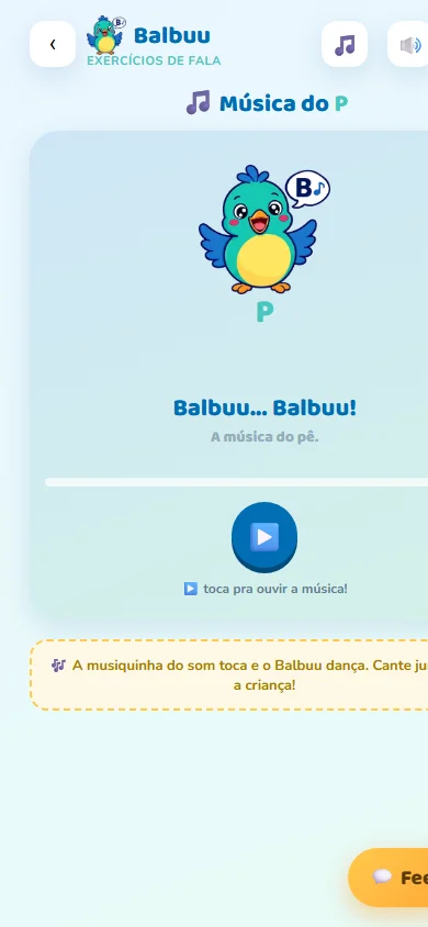 Tela do Balbuu com a música do som P e a letra acompanhando